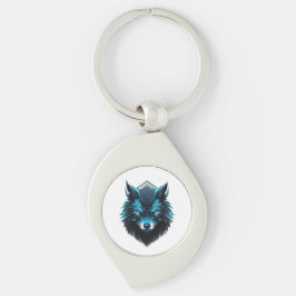 Blauer Cyber-Wolf-Grafik Schlüsselanhänger