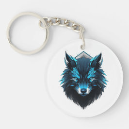Blauer Cyber-Wolf-Grafik Schlüsselanhänger