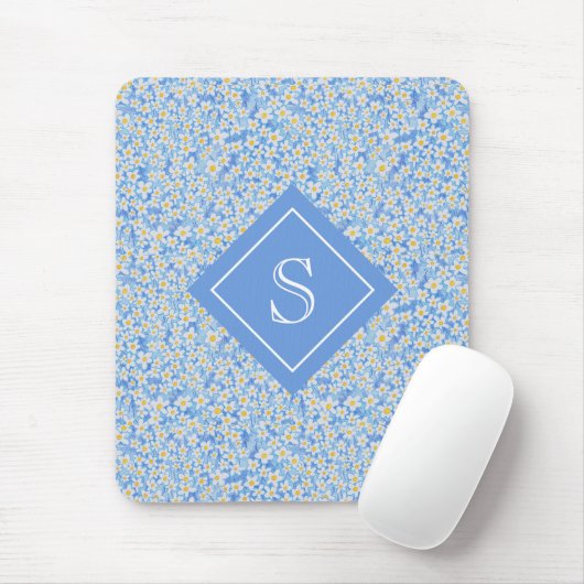 Blauer Daisy-Blumenmuster Personalisiert Mousepad (Mit Mouse)