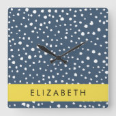 Blauer Dalmatiner Punkte, Punkte, Punkte, Punkte, Quadratische Wanduhr (Vorderseite)