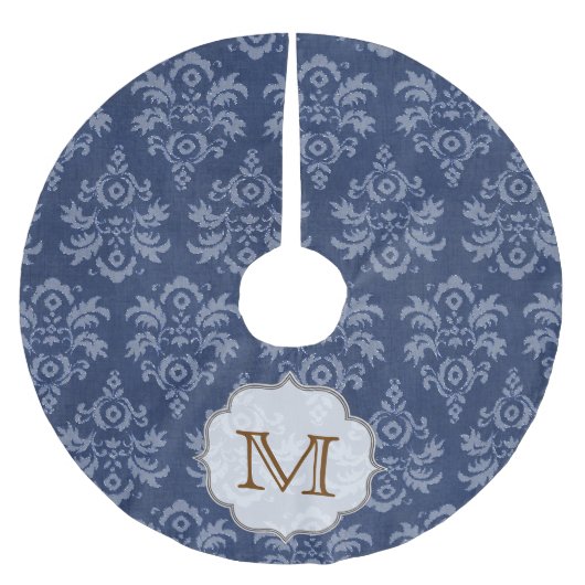 Blauer Damaselenrock Monogram, anfänglicher Baumro Polyester Weihnachtsbaumdecke (Vorderseite)