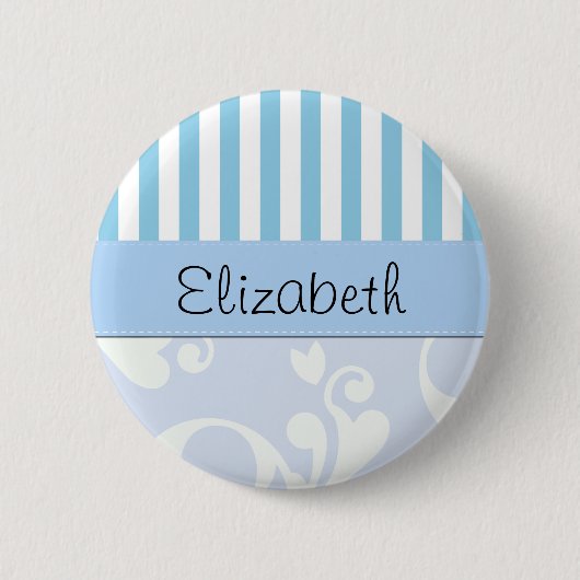 Blauer Damast, blaue Streifen, Streifen, Ihr Name Button (Vorderseite)