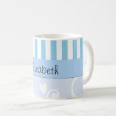 Blauer Damast, blaue Streifen, Streifen, Ihr Name Kaffeetasse (VorderseiteRechts)