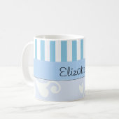 Blauer Damast, blaue Streifen, Streifen, Ihr Name Kaffeetasse (Vorderseite Links)