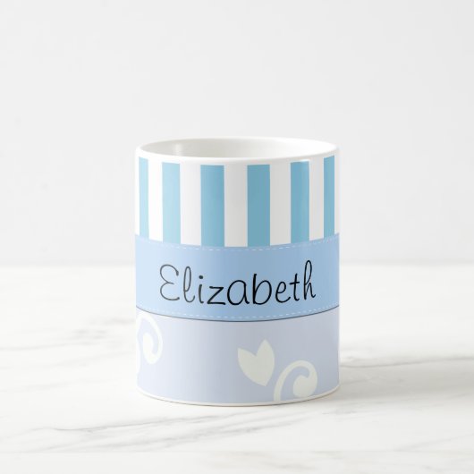 Blauer Damast, blaue Streifen, Streifen, Ihr Name Kaffeetasse (Mittel)