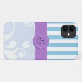 Blauer Damast, blaue Streifen, Streifen, Monogramm Case-Mate iPhone Hülle (Rückseite (Horizontal))