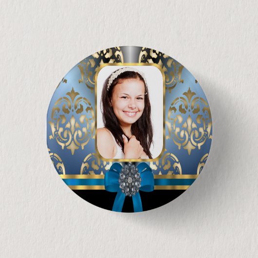 Blauer Damast Button (Vorderseite)