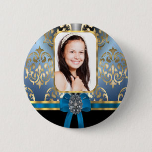 Blauer Damast Button