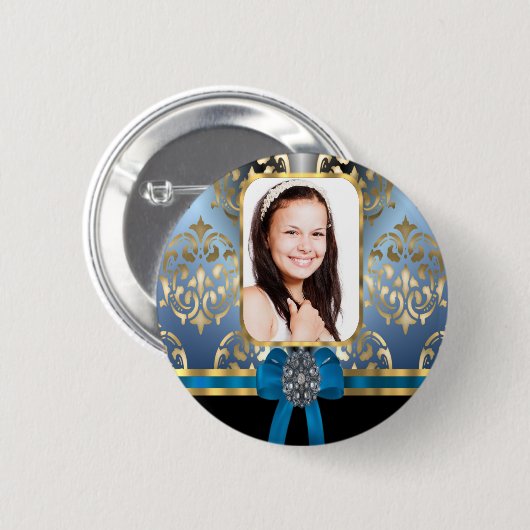 Blauer Damast Button (Vorne & Hinten)