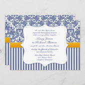 Blauer Damast Einladung zur Hochzeit (Vorne/Hinten)