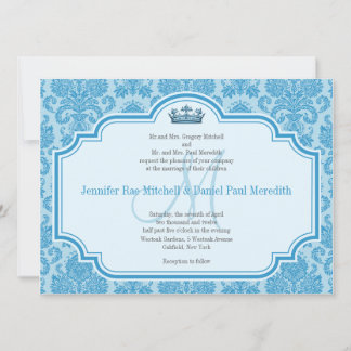 Blauer Damast Einladungen für Hochzeiten Monogramm