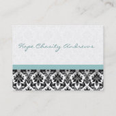 Blauer Damast Floral - Visitenkarte (Rückseite)