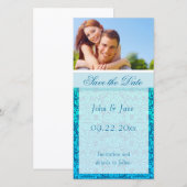 Blauer Damast/Foto "Save the Date" Save The Date (Vorne/Hinten)
