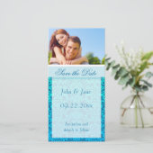 Blauer Damast/Foto "Save the Date" Save The Date (Stehend Vorderseite)