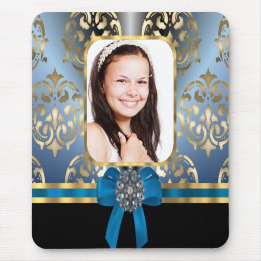 Blauer Damast Mousepad (Vorne)