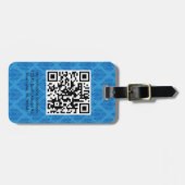 Blauer Damast QR CODE Gewohnheits-Gepäckanhänger Gepäckanhänger (Vorderseite horizontal)