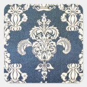 Blauer Damast Quadratischer Aufkleber (Vorderseite)