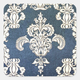 Blauer Damast Quadratischer Aufkleber