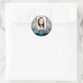 Blauer Damast Runder Aufkleber (Tasche)