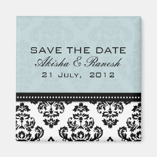 Blauer Damast-Save the Date Magnet