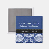 Blauer Damast-Save the Date Magnet (Vorderseite/Rückseite)