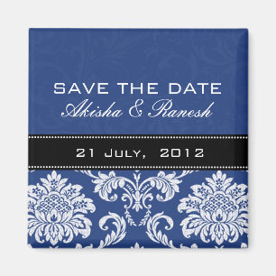 Blauer Damast-Save the Date Magnet