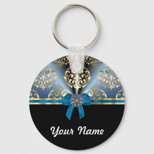 Blauer Damast Schlüsselanhänger