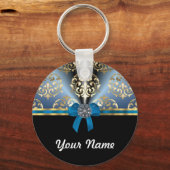 Blauer Damast Schlüsselanhänger (Vorderseite)