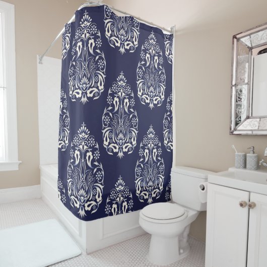 Blauer Damastenmaus Duschvorhang (Beispiel)