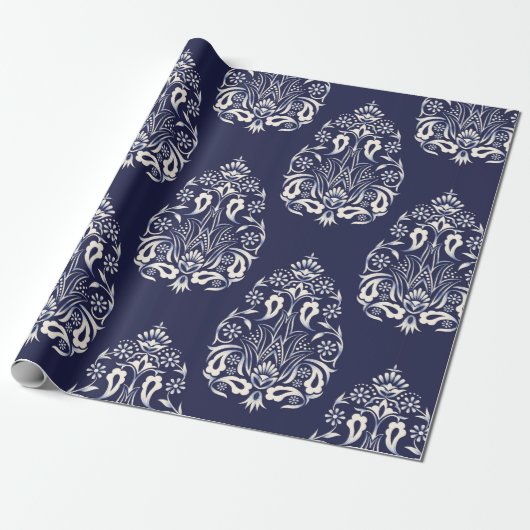 Blauer Damastenmaus Geschenkpapier (Ungerollt)