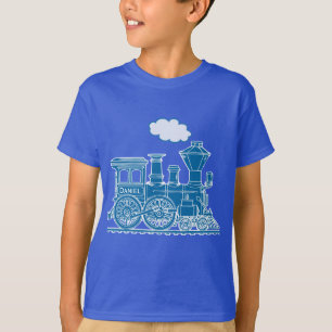 Blauer Dampflokomotivzug "Ihr Namens" T - Shirt