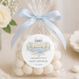 Blauer Dankeschön-Baby-Shower-Gunstaufkleber Runder Aufkleber