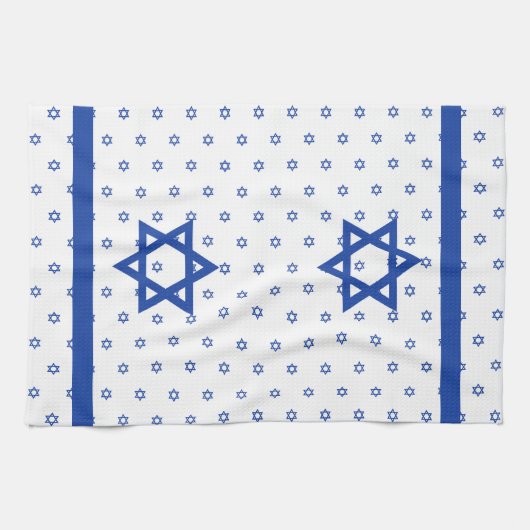 Blauer Davidsstern Blau und Weiß Geschirrtuch (Horizontal)