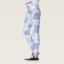 Blauer Davidsstern Blaues weißes BlumenToile Weiß Leggings