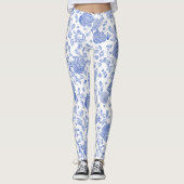 Blauer Davidsstern Blaues weißes BlumenToile Weiß Leggings (Vorderseite)