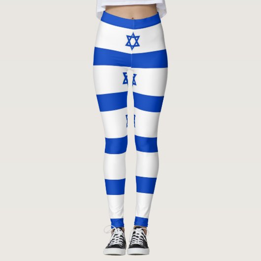 blauer Davidsstern striped Weiß Leggings (Vorderseite)