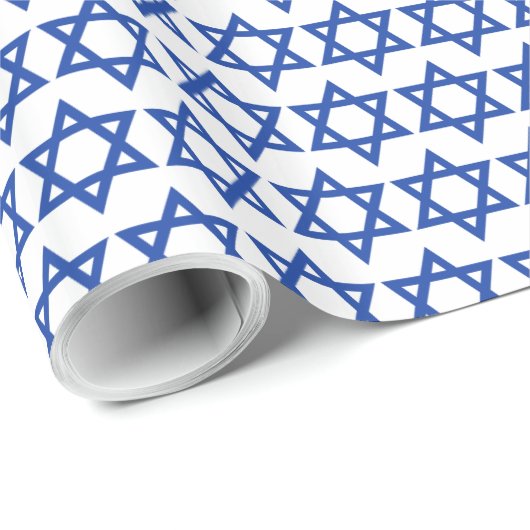 Blauer Davidsstern Weiß Geschenkpapier (Rolleneckpunkt)