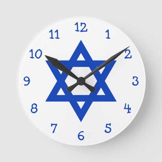 Blauer Davidstern Runde Wanduhr (Vorderseite)