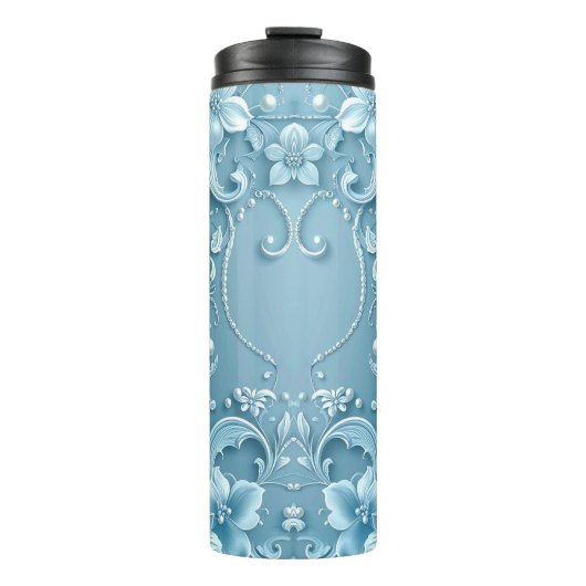 Blauer dekorativer Blumen-Thermalbecher Thermosbecher (Vorderseite)
