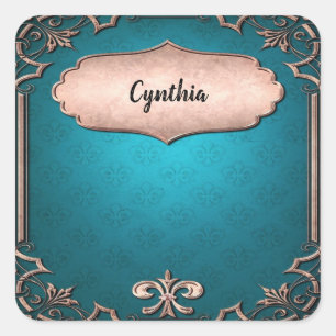 Blauer dekorativer Bronzeband Quadratischer Aufkleber