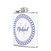 Blauer dekorativer Circle Monogram Flask Flachmann (Links)