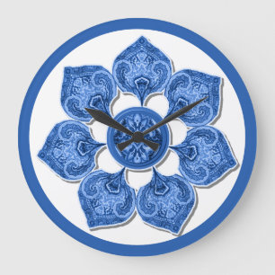 Blauer Dekorstoff Cutout Blume Square Wall C Große Wanduhr