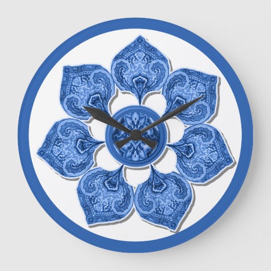 Blauer Dekorstoff Cutout Blume Square Wall C Große Wanduhr (Vorderseite)