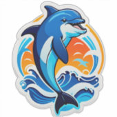 Blauer Delfin springt über Meereswellen Aufkleber (Vorderseite)