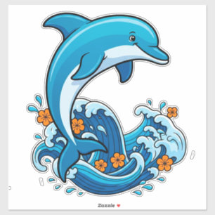 Blauer Delfin springt über Meereswellen Aufkleber