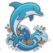 Blauer Delfin springt über Meereswellen Aufkleber (Vorderseite)