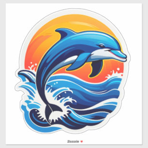 Blauer Delfin springt über Meereswellen Aufkleber