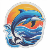 Blauer Delfin springt über Meereswellen Aufkleber (Vorderseite)