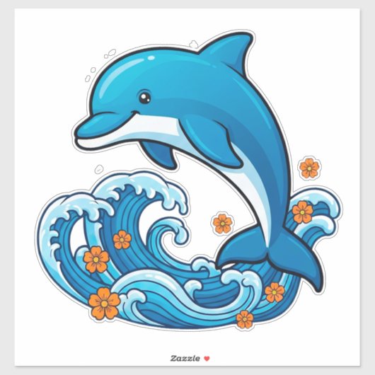 Blauer Delfin springt über Meereswellen Aufkleber (Blatt)