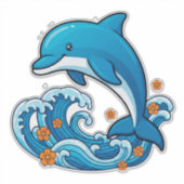Blauer Delfin springt über Meereswellen Aufkleber (Vorderseite)